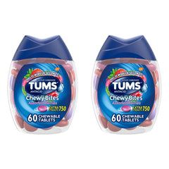 Tums 2 Pack/60ct Each Chewy Bites Extra Strength Antacid Assorted Berry