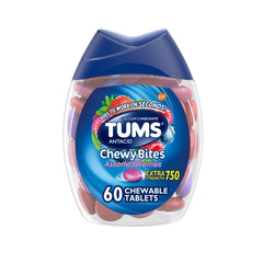 Tums 2 Pack/60ct Each Chewy Bites Extra Strength Antacid Assorted Berry