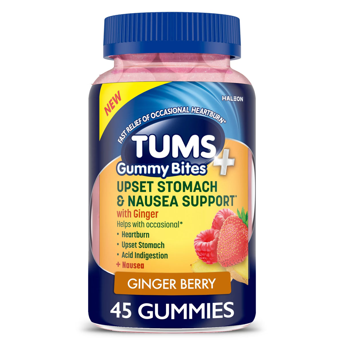 Tums + Upset Stomach & Nausea Support Gummy Bites - Ginger Berry - 45ct