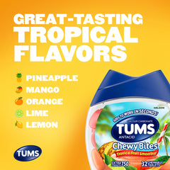 Tums Chewy Bites Antacid Chewables Tropical Fruit Smoothie - 32ct