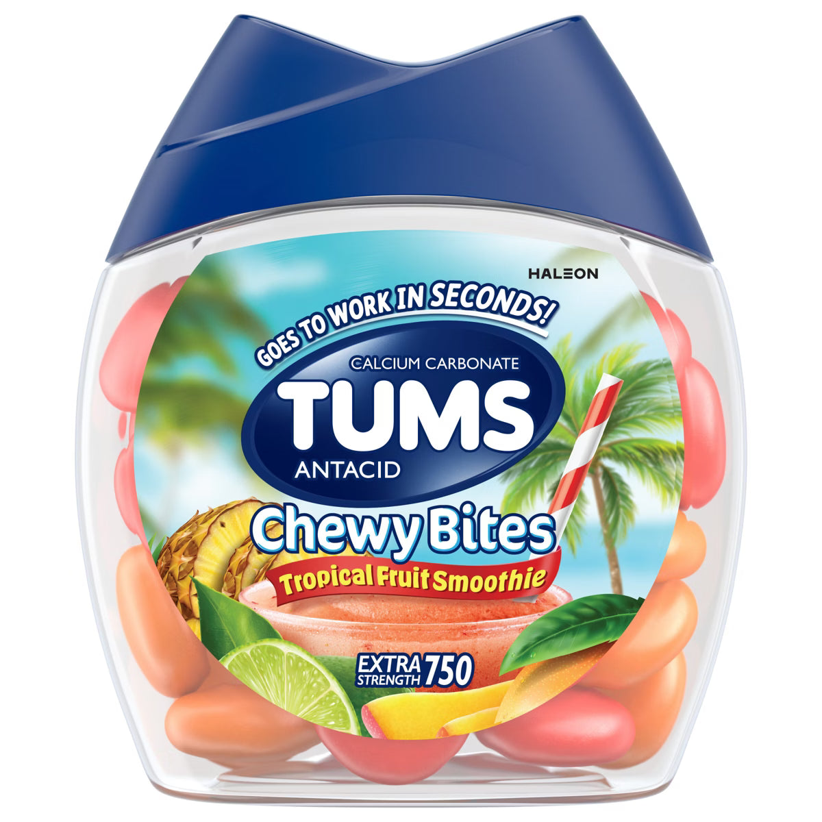 Tums Chewy Bites Antacid Chewables Tropical Fruit Smoothie - 32ct